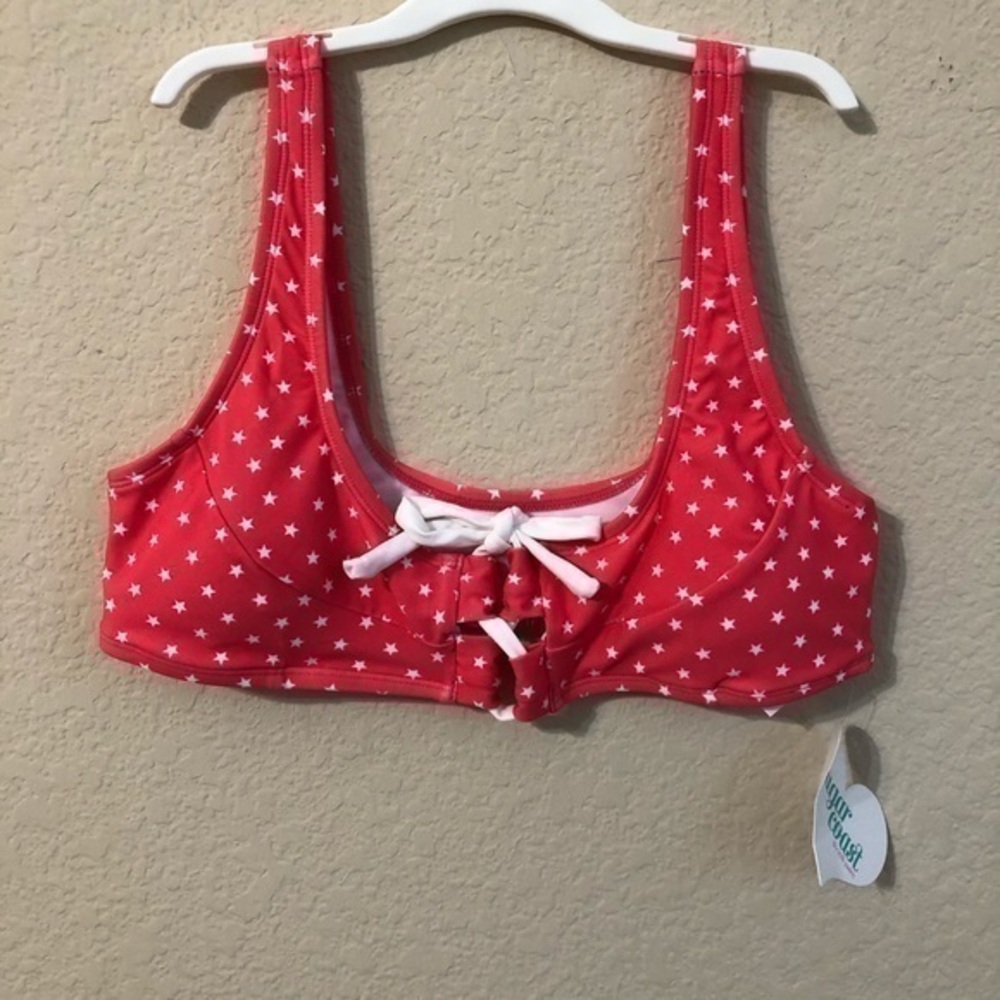 Sugar Coast Bikini Top Star Print Tie Front NWT